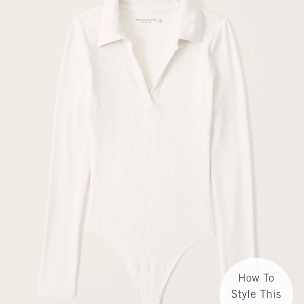 Abercrombie & Fitch | White Long-Sleeve Ribbed Polo Bodysuit | size M